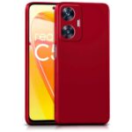 Back Cover for Realme C55 | Realme Narzo N55 | Ultra Slim Soft Rubberised Case | Inner Velvet Fabric Lining | Matte Silicone Flexible Mobile Case | Camera Protection - Crimson Red