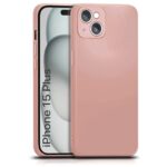 kelpuj Back Cover for Apple iPhone 15 Plus | Ultra Slim Soft Rubberised Case | Inner Velvet Fabric Lining | Matte Silicone Flexible Mobile Case | Camera Protection - Baby Pink