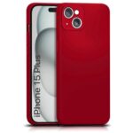 Back Cover for Apple iPhone 15 Plus | Ultra Slim Soft Rubberised Case | Inner Velvet Fabric Lining | Matte Silicone Flexible Mobile Case | Camera Protection - Crimson Red
