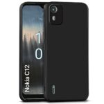 Slim Ultra Soft Rubberised Back Case Cover for Nokia C12 | Nokia C12 Pro | Inner Velvet Fabric Lining | Matte Silicone Flexible Camera Protection Back Case - Black