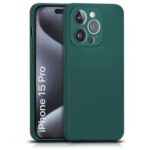 Back Cover for Apple iPhone 15 Pro | Ultra Slim Soft Rubberised Case | Inner Velvet Fabric Lining | Matte Silicone Flexible Mobile Case | Camera Protection - Green