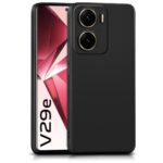 Back Cover for Vivo V29e 5G | Ultra Slim Soft Rubberised Case | Inner Velvet Fabric Lining | Matte Silicone Flexible Mobile Case | Camera Protection - Black