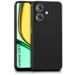 Back Cover for Realme Narzo N61 | Realme C61 | Ultra Slim Soft Rubberised Case | Inner Velvet Fabric Lining | Matte Silicone Flexible Mobile Case | Camera Protection - Black