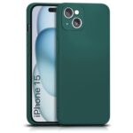 Back Cover for Apple iPhone 15 | Ultra Slim Soft Rubberised Case | Inner Velvet Fabric Lining | Matte Silicone Flexible Mobile Case | Camera Protection - Green