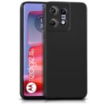 kelpuj Back Cover for Motorola Moto Edge 50 Pro | Ultra Slim Soft Rubberised Case | Inner Velvet Fabric Lining | Matte Silicone Flexible Mobile Case | Camera Protection - Black
