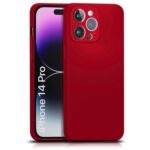 kelpuj Back Cover for Apple iPhone 14 Pro | Ultra Slim Soft Rubberised Case | Inner Velvet Fabric Lining | Matte Silicone Flexible Mobile Case | Camera Protection - Crimson Red