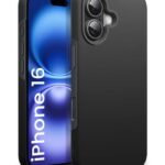 Slim Frameless Back Cover for iPhone 16 | Ultra Thin Lightweight Design & Camera Protection | Soft Matte Silicone Flexible Mobile Case (Black)