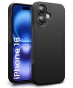Slim Frameless Back Cover for iPhone 16 | Ultra Thin Lightweight Design & Camera Protection | Soft Matte Silicone Flexible Mobile Case (Black)