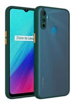 Translucent Hybrid Back Case Cover for Realme Narzo 10A | Smoked Matte Back | 360 Degree Protection | Protective Hard Case (Green Bumper)