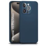 Back Cover for Apple iPhone 15 Pro Max | Ultra Slim Soft Rubberised Case | Inner Velvet Fabric Lining | Matte Silicone Flexible Mobile Case | Camera Protection - Blue