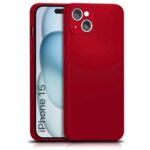 Back Cover for Apple iPhone 15 | Ultra Slim Soft Rubberised Case | Inner Velvet Fabric Lining | Matte Silicone Flexible Mobile Case | Camera Protection - Crimson Red