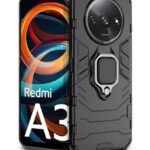 Shock Proof Back Case Mobile Cover for Mi Redmi A3 | Redmi A3X | Poco C61 | Back Cover Case (Tough Armor | Hybrid PC + TPU | Ring Holder & in-Built Kickstand | Black)