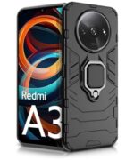 Shock Proof Back Case Mobile Cover for Mi Redmi A3 | Redmi A3X | Poco C61 | Back Cover Case (Tough Armor | Hybrid PC + TPU | Ring Holder & in-Built Kickstand | Black)
