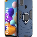 Shock Proof Back Case Mobile Cover for Samsung Galaxy A21s | Back Cover Case (Tough Armor | Hybrid PC + TPU | Ring Holder & in-Built Kickstand | Blue)