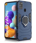 Shock Proof Back Case Mobile Cover for Samsung Galaxy A21s | Back Cover Case (Tough Armor | Hybrid PC + TPU | Ring Holder & in-Built Kickstand | Blue)