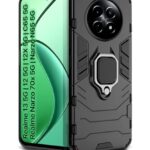 Shock Proof Back Case Mobile Cover for Realme 13 5G | Realme 12 5G | 12X 5G | Narzo 70x 5G | C65 5G | N65 | Back Cover (Tough Armor | Hybrid PC + TPU | Ring Holder Kickstand | Black)
