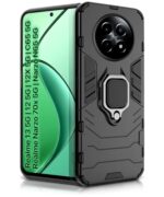 Shock Proof Back Case Mobile Cover for Realme 13 5G | Realme 12 5G | 12X 5G | Narzo 70x 5G | C65 5G | N65 | Back Cover (Tough Armor | Hybrid PC + TPU | Ring Holder Kickstand | Black)