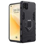 kelpuj Shock Proof Back Case Mobile Cover for Realme 8 | 8 Pro | Bumper Back Cover Case (Tough Armor | Hybrid PC + TPU | Full Protection with Ring Holder & in-Built Kickstand | Black)