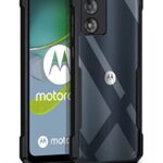 kelpuj TPU+PC Shock Proof Clear Protective Back Case for Motorola Moto E13 - Airedge Technology | 360 Degree Camera Protection | Transparent Hybrid Back Case Mobile Cover - Black