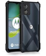 kelpuj TPU+PC Shock Proof Clear Protective Back Case for Motorola Moto E13 - Airedge Technology | 360 Degree Camera Protection | Transparent Hybrid Back Case Mobile Cover - Black