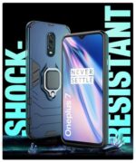 kelpuj Shock Proof Back Case Mobile Cover for Oneplus 7 | 6T (Armor | Hybrid PC + TPU | Full Protection with Ring Holder Kickstand | Blue - Image 5