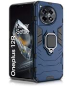 Shock Proof Back Case Mobile Cover for 1+ OnePlus 12R 5G | Back Cover Case (Tough Armor | Hybrid PC + TPU | Ring Holder & in-Built Kickstand | Blue)