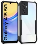kelpuj Shock Proof Clear Protective Back Case for Samsung Galaxy A15 5G - AirEDGE Technology | 360 Degree Camera Protection | Transparent Hybrid Back Case Mobile Cover - Black - Image 5