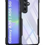 kelpuj Shock Proof Clear Protective Back Case for Samsung Galaxy A36 5G | Galaxy A56 5G - AirEDGE Technology | 360 Degree Camera Protection | Transparent Hybrid Back Case Mobile Cover - Black