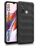 Ultimate Silicon Back Cover Case for Xiaomi Redmi 12C | Poco C55 | Military Grade Drop Protection Shockproof Bumper | Anti-Slip Grip | Scratch Proof Micro-Fibre Cloth Inside (Pitch Black)