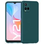 Ultra Slim Soft Rubberised Back Cover for Vivo Y21 | Y21s | Y21G | Inner Velvet Fabric Lining | Matte Silicone Flexible Camera Protection Back Case - Green