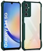 kelpuj Shock Proof Clear Protective Back Case for Samsung Galaxy A34 - AirEDGE Technology | 360 Degree Camera Protection | Transparent Hybrid Back Case Mobile Cover - Green - Image 5