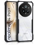 kelpuj Shock Proof Clear Protective Back Case for Realme 14 Pro Plus 5G - AirEDGE Technology | 360 Degree Camera Protection | Transparent Hybrid Back Case Mobile Cover - Black