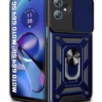 Tough Armor Bumper Mobile Back Case for Moto G54 5G | Moto G64 5G | Sliding Camera Shield Cover | Shock Proof 360? Protection | Hybrid PC + TPU | Ring Holder with Kickstand ? Blue