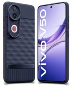 Back Cover for iQOO Z10R 5G | Vivo V50 5G | V50e 5G | V50 Elite Edition with Hexa Cube Design | Ultra Slim Soft Case | Inner Velvet Fabric | Silicone Flexible Mobile Case  Blue