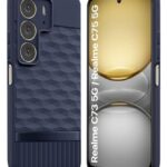 Back Cover for Realme C75 5G | C73 5G | Realme Narzo 80 Lite 5G with Hexa Cube Design | Ultra Slim Soft Rubberised Case | Inner Velvet Fabric | Matte Silicone Flexible Mobile Case - Blue