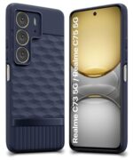 Back Cover for Realme C75 5G | C73 5G | Realme Narzo 80 Lite 5G with Hexa Cube Design | Ultra Slim Soft Rubberised Case | Inner Velvet Fabric | Matte Silicone Flexible Mobile Case - Blue