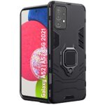 kelpuj Tough Armor Bumper Back Case Cover | Ring Holder & Kickstand in-Built | Excellent 360 Degree Protection for Samsung Galaxy A52 | A52s 5G 2021 (Carbon Black)