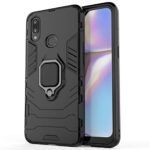kelpuj Shock Proof Back Case Mobile Cover for Samsung Galaxy A10s | Galaxy M01s (Armor | Hybrid PC + TPU | Full Protection with Ring Holder Kickstand | Carbon Black)