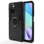 Polycarbonate Bumper Back Case for Xiaomi Mi Redmi 10 Prime with in-Built Ring Holder & Kickstand(Carbon Black)