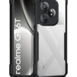 kelpuj Shock Proof Clear Protective Back Case for Realme GT 6T 5G | Realme GT 6 - AirEDGE Technology | 360 Degree Camera Protection | Transparent Hybrid Back Case Mobile Cover - Black