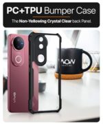 kelpuj Shock Proof Clear Protective Back Case for iQOO Z10R 5G | Vivo V50 5G | V50e 5G | V50 5G Elite Edition | 360 Degree Camera Protection | Transparent Hybrid Mobile Cover - Black - Image 7