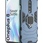Shock Proof Back Case Mobile Cover for 1+ OnePlus 8 | Back Cover Case (Tough Armor | Hybrid PC + TPU | Ring Holder & in-Built Kickstand | Bue)