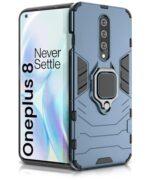 Shock Proof Back Case Mobile Cover for 1+ OnePlus 8 | Back Cover Case (Tough Armor | Hybrid PC + TPU | Ring Holder & in-Built Kickstand | Bue)