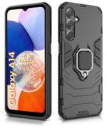 Shock Proof Back Case Mobile Cover for Samsung Galaxy A14 5G | A14 4G | Back Cover Case (Tough Armor | Hybrid PC + TPU | Ring Holder & in-Built Kickstand | Black) - Image 3
