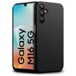Back Cover for Samsung Galaxy M16 5G | Galaxy F16 5G | Ultra Slim Soft Rubberised Case | Inner Velvet Fabric Lining | Matte Silicone Flexible Mobile Case | Camera Protection (Black)