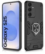 Shock Proof Back Case Mobile Cover for Samsung Galaxy S25 5G | Back Cover Case (Tough Armor | Hybrid PC + TPU | Ring Holder & inBuilt Kickstand | Black) - Image 3