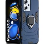 Shock Proof Back Case Mobile Cover for Redmi K50i 5G | Back Cover Case (Tough Armor | Hybrid PC + TPU | Ring Holder & in-Built Kickstand | Blue)