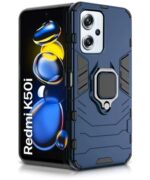 Shock Proof Back Case Mobile Cover for Redmi K50i 5G | Back Cover Case (Tough Armor | Hybrid PC + TPU | Ring Holder & in-Built Kickstand | Blue)