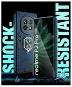 Shock Proof Back Case Mobile Cover for Realme P2 Pro 5G | Back Cover Case (Tough Armor | Hybrid PC + TPU | Ring Holder & in-Built Kickstand | Blue) - Image 5