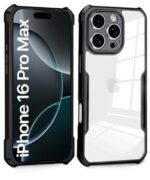 Shock Proof Clear Protective Back Case for iPhone 16 Pro Max AirEDGE Technology | 360 Degree Camera Protection | Transparent Hybrid Back Case Mobile Cover Black - Image 5